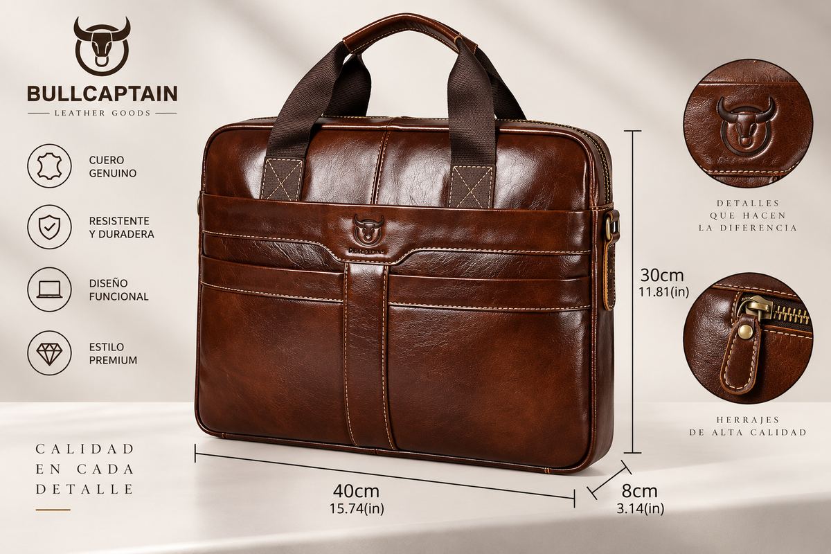 Maletín de cuero Bullcaptain Briefcase