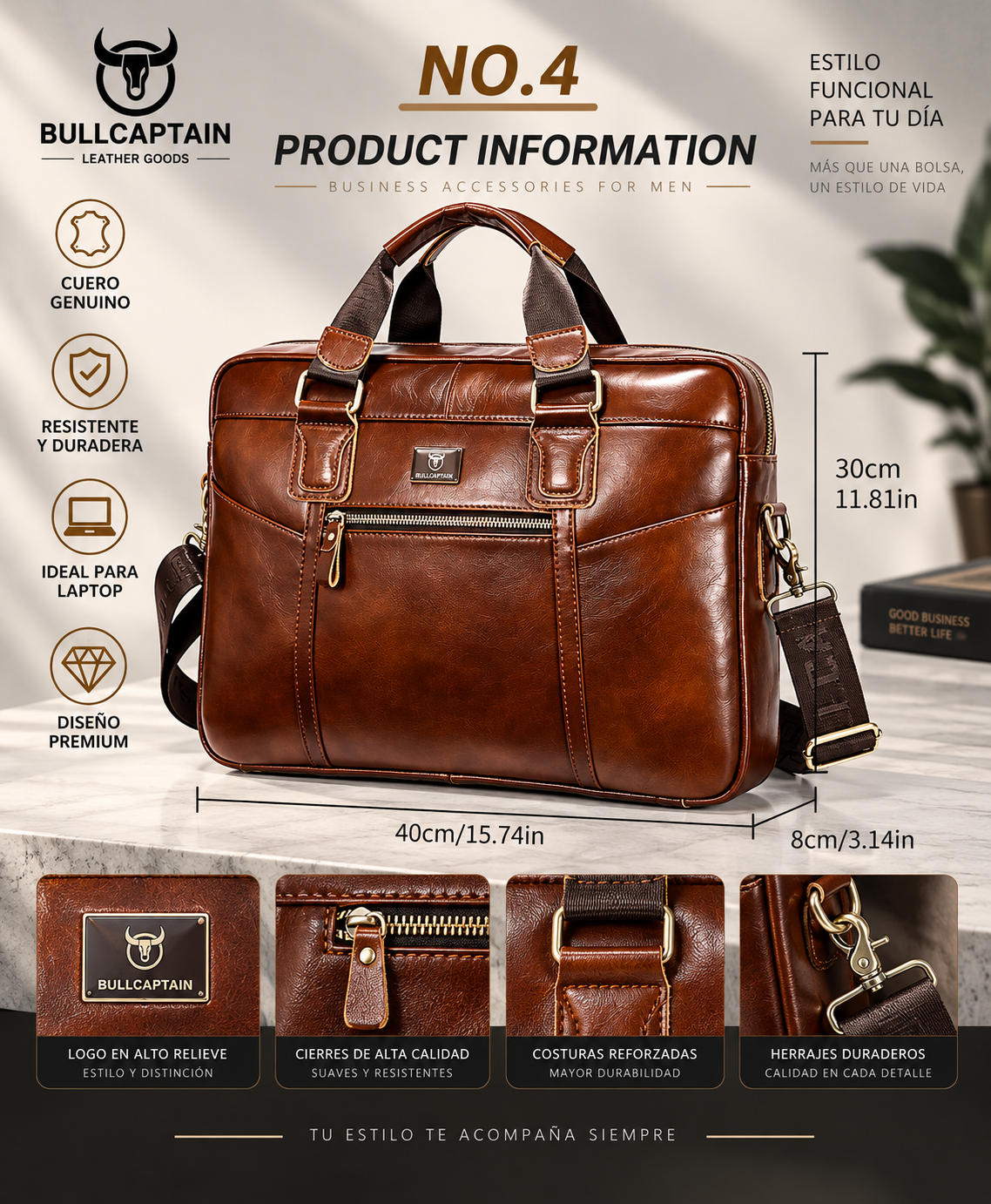 Maletín de cuero Bullcaptain Vintage