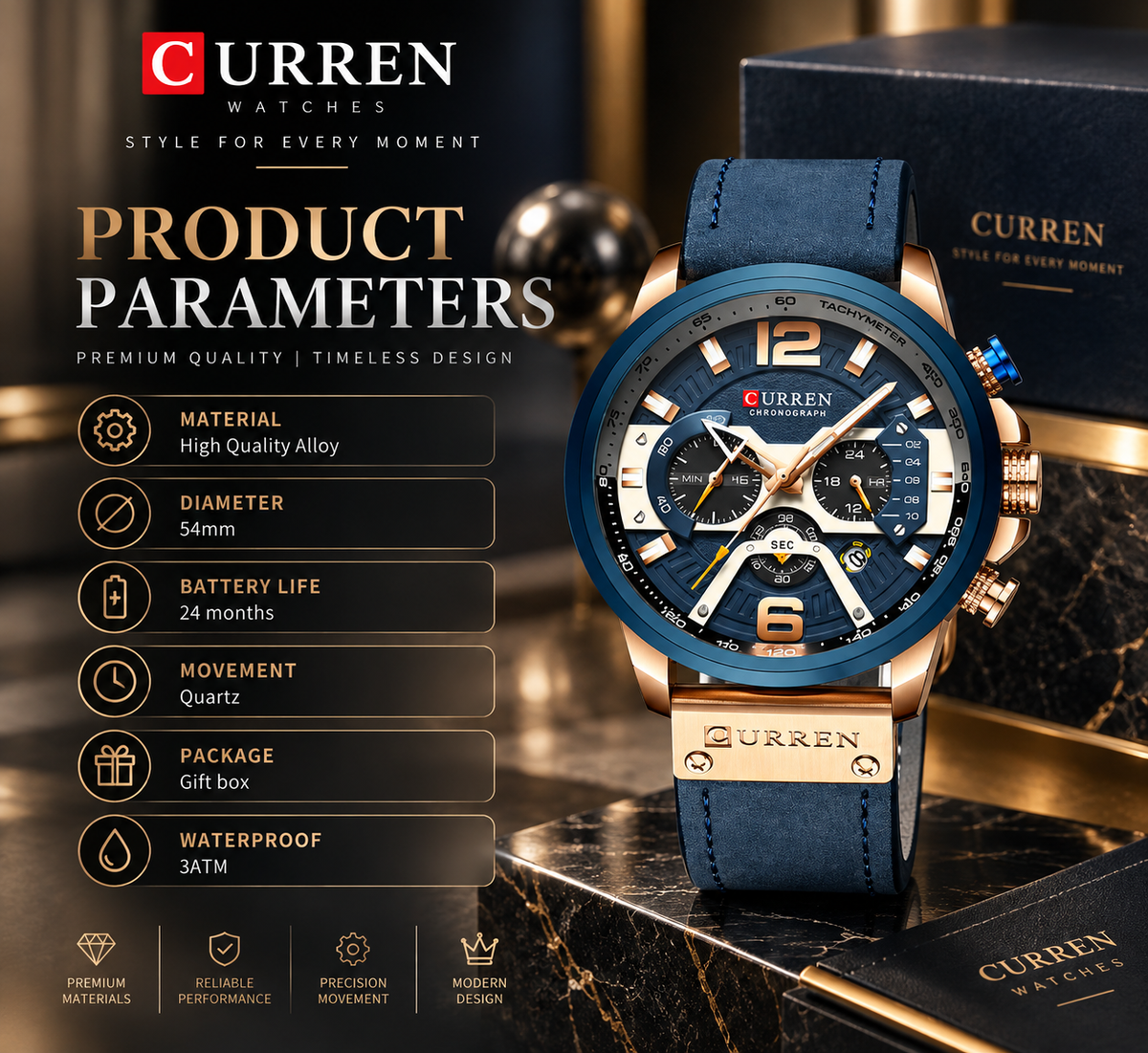 Reloj de lujo Curren Ocean
