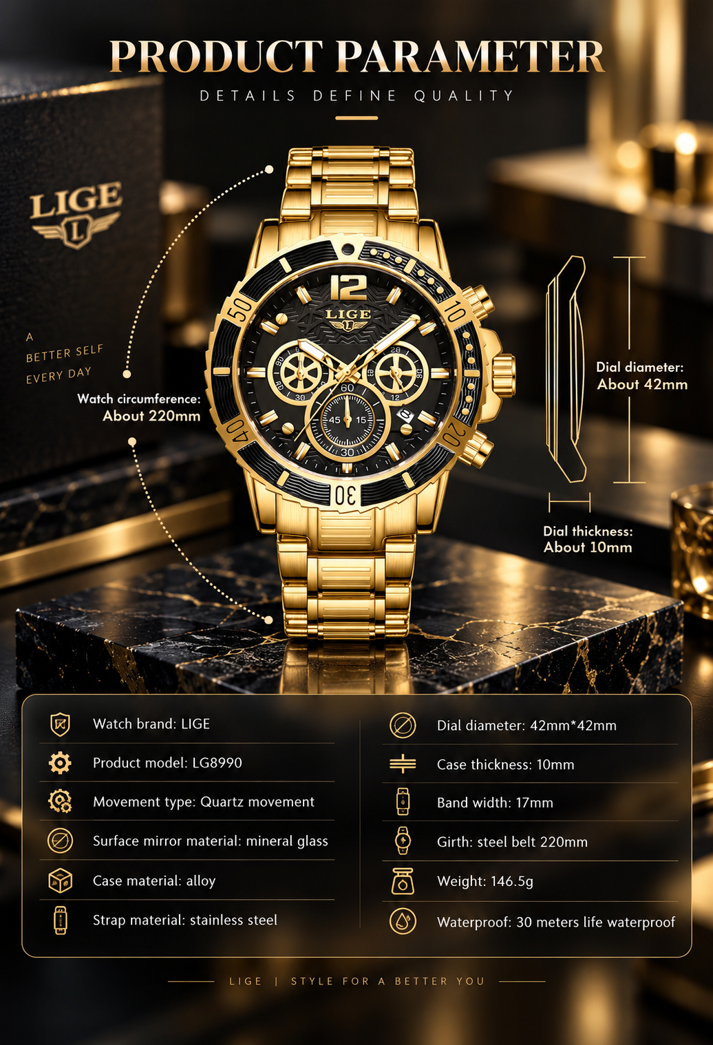 Reloj de lujo Lige Lush